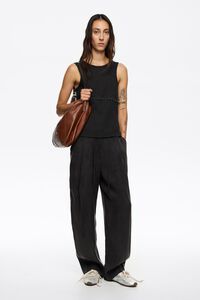 Washed black fluid darted trousers