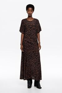 Dark Brown Big Leopard gathered short sleeve dress Dark Brown Big Leopard gathered short sleeve dress