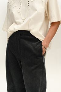 Dark gray corduroy barrel leg trousers