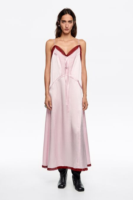 Mixed Fabric Midi Dress