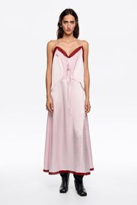 Pink mixed fabrics straight cut midi dress