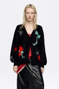 Long black cardigan with multicolored bows