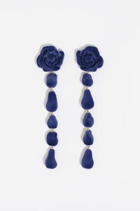 Blue flocked rose earrings