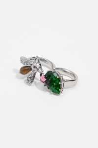 Double ring with crystals and silver bee