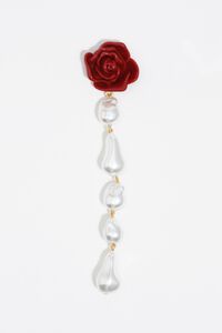 Red pearl and rose earrings