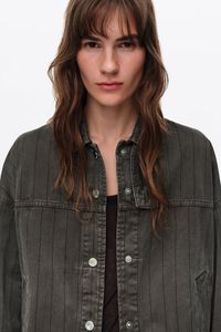 Washed brown striped denim jacket
