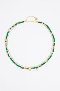 Gold heart and green stones necklace