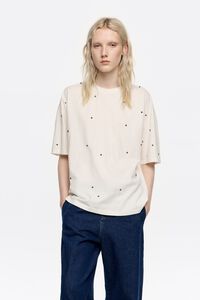 Ivory cotton studded T-shirt