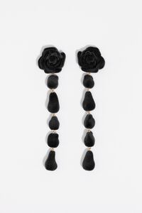 Flocked black rose earrings