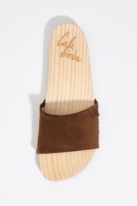 Tan suede wooden platform sandal