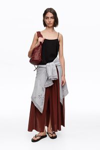Brown A-line maxi slit skirt