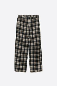 Black checked darted barrel-leg trousers