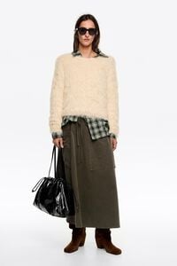 Khaki adjustable waist midi skirt