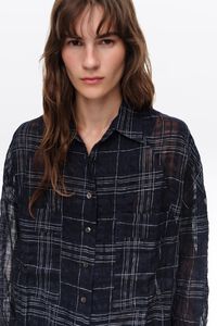 Navy checked linen shirt