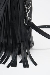 Small black leather fringed Paper bag