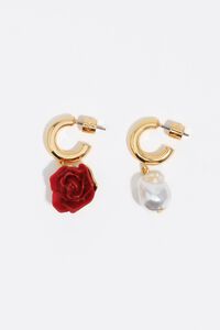 Red rose and pearl hoop earrings