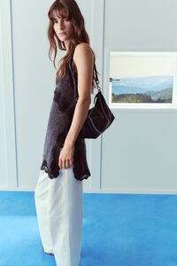 Dark gray melange mohair and lace top
