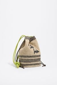 Medium natural plaited raffia bucket bag