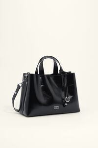 Large black leather Chihuahua tote bag