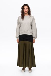 Black and khaki mixed-fabric gathered A-line skirt