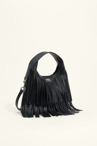 Small black leather fringed Paper bag