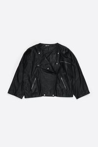 Black leather double-breasted jacket