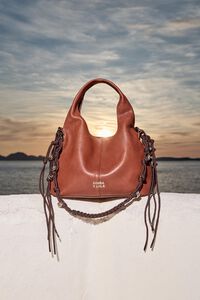 Small dark tan leather Paper bag