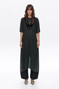 Washed black lace bib dress