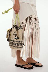 Medium natural plaited raffia bucket bag