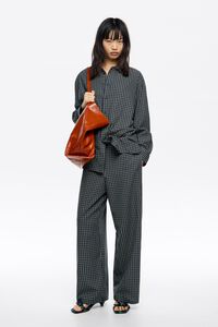 Blue checked elasticated waist trousers