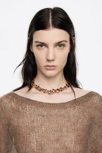 Three-tone heart chain necklace