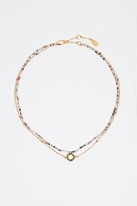 Black stones logo chain necklace