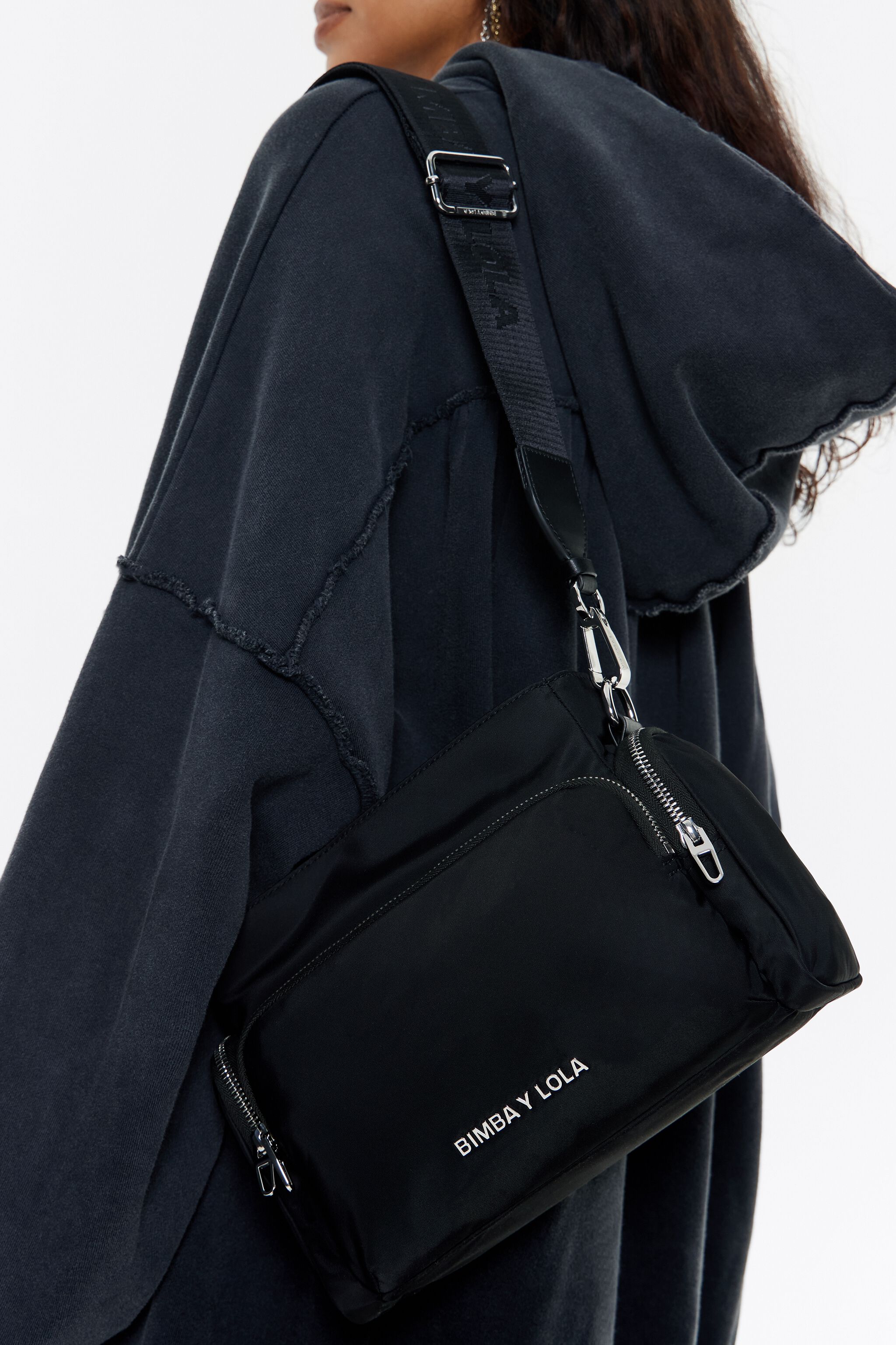 Medium black nylon crossbody bag