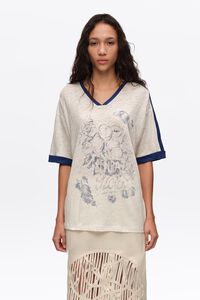 Faded ivory linen fruit logo T-shirt