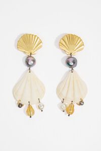 Aged gold metal and natural seashell earrings