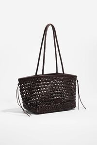 Large brown plaited leather shopper bag