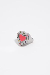Silver swivel heart logo ring
