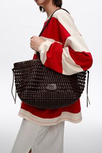 Large brown plaited leather shopper bag