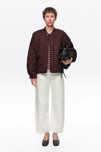 Raspberry padded bomber jacket