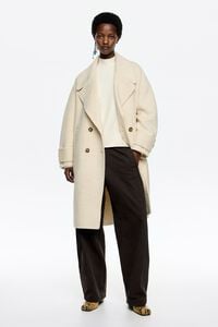 Ivory double-face maxi lapel coat