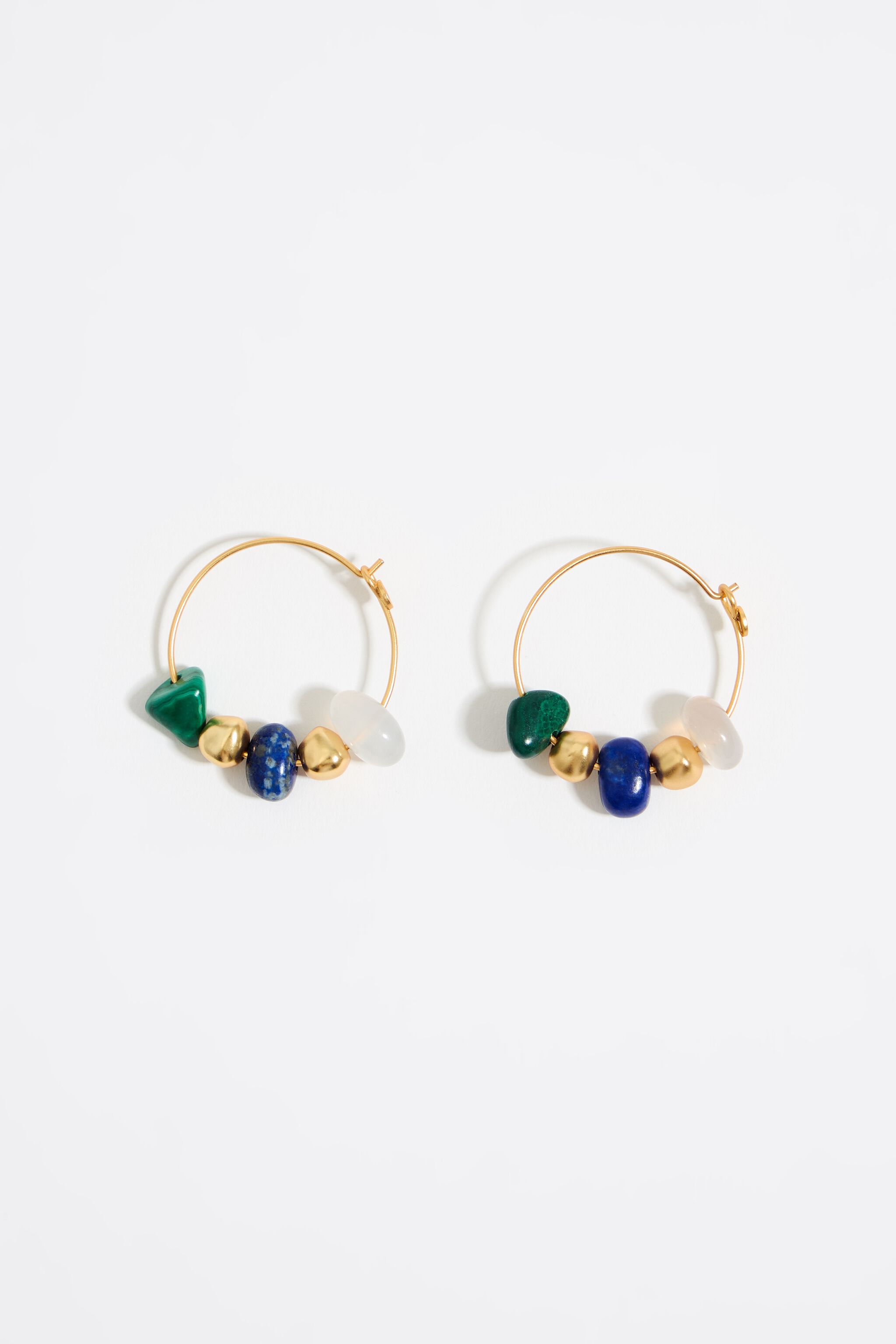 Matte gold stone hoop earrings