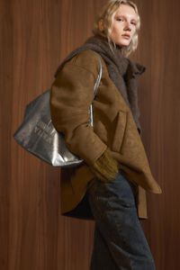 Large silver leather shopper bag