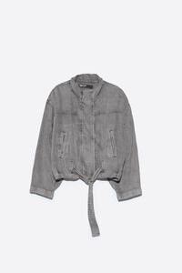 Washed light gray fluid denim jacket