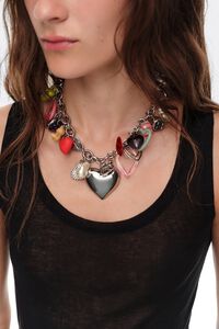 Silver hearts multicharm necklace