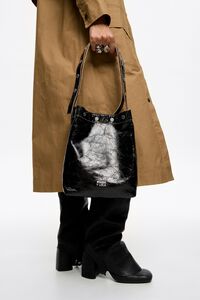 Medium black crackled leather Carlino bag