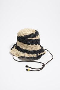 Natural and black raffia-effect hat