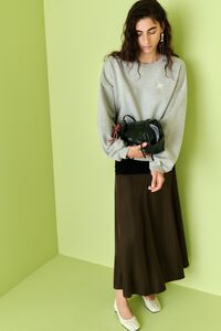 Black and khaki mixed-fabric gathered A-line skirt