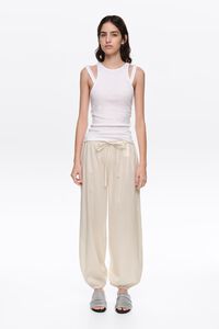 Beige metallic polka dot harem trousers