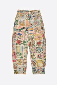 BARREL - Flowers Patchwork denim trousers