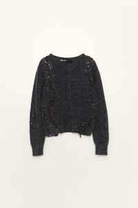 Dark gray melange mohair and lace cardigan